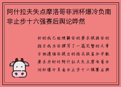 阿什拉夫失点摩洛哥非洲杯爆冷负南非止步十六强赛后舆论哗然